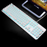 Retro Round/Square Keycap USB Wired Glowing Metal Gaming Keyboard