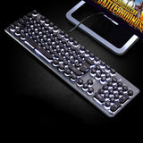 Retro Round/Square Keycap USB Wired Glowing Metal Gaming Keyboard